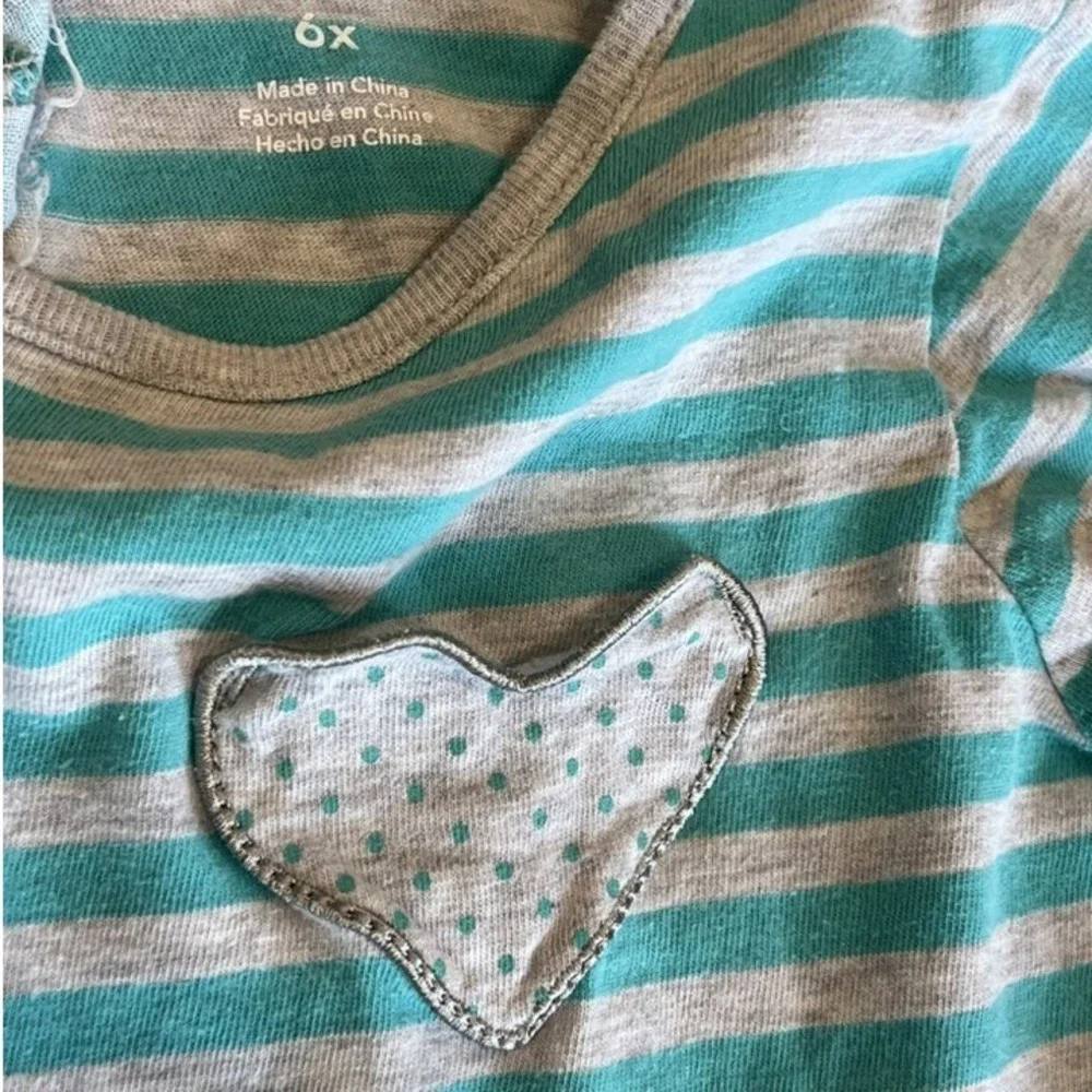 Carter's Girls Turquoise Gray Striped Long Sleeve Tunic Top Heart Pocket Size 6X